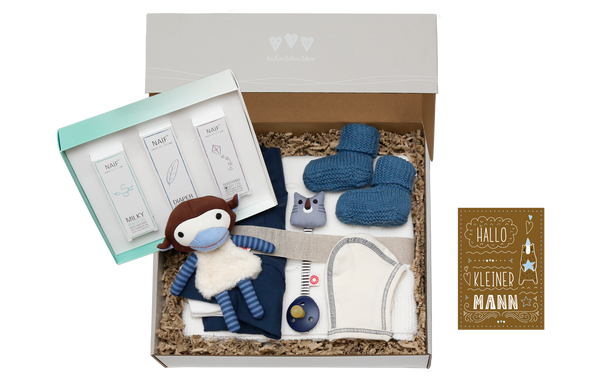 Die Baby Geschenkbox für Jungen "Erstausstattung Komplett mit Pflege" ist das ideale Geschenk zur Geburt.