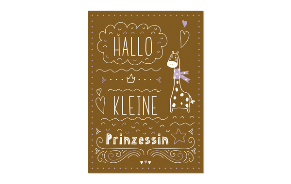 Die liebevolle Grußkarte Hallo Kleine Prinzessin mit Giraffe ist ein tolles Geschenk zur Geburt.
