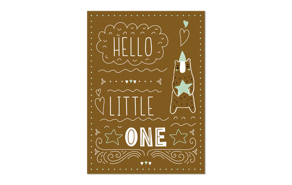 Die Grußkarte „HELLO LITTLE ONE" mit Bärchen in mint von lachenliebenleben ist ein wunderbares Geschenk zur Geburt.