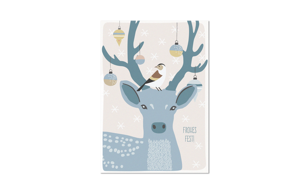 Die Weihnachtspostkarte "Frohes Fest" mit Rehmotiv ist eine schöne Möglichkeit, um persönliche Weihnachtsgrüße zu verschicken. 