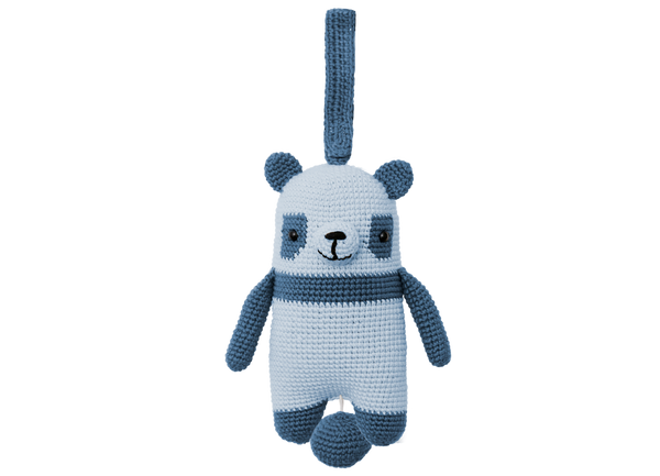 Die gehäkelte Spieluhr Panda in blau von lachen lieben leben ist ein tolles Geburtsgeschenk für Girls and Boys. 